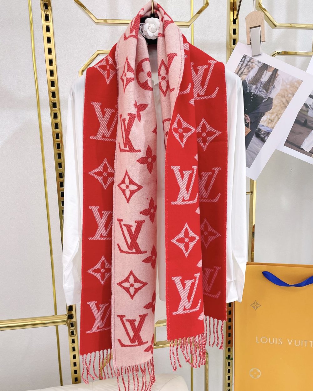 Louis Vuitton Essential Monogram Red/Rose Scarf 180cm/71in