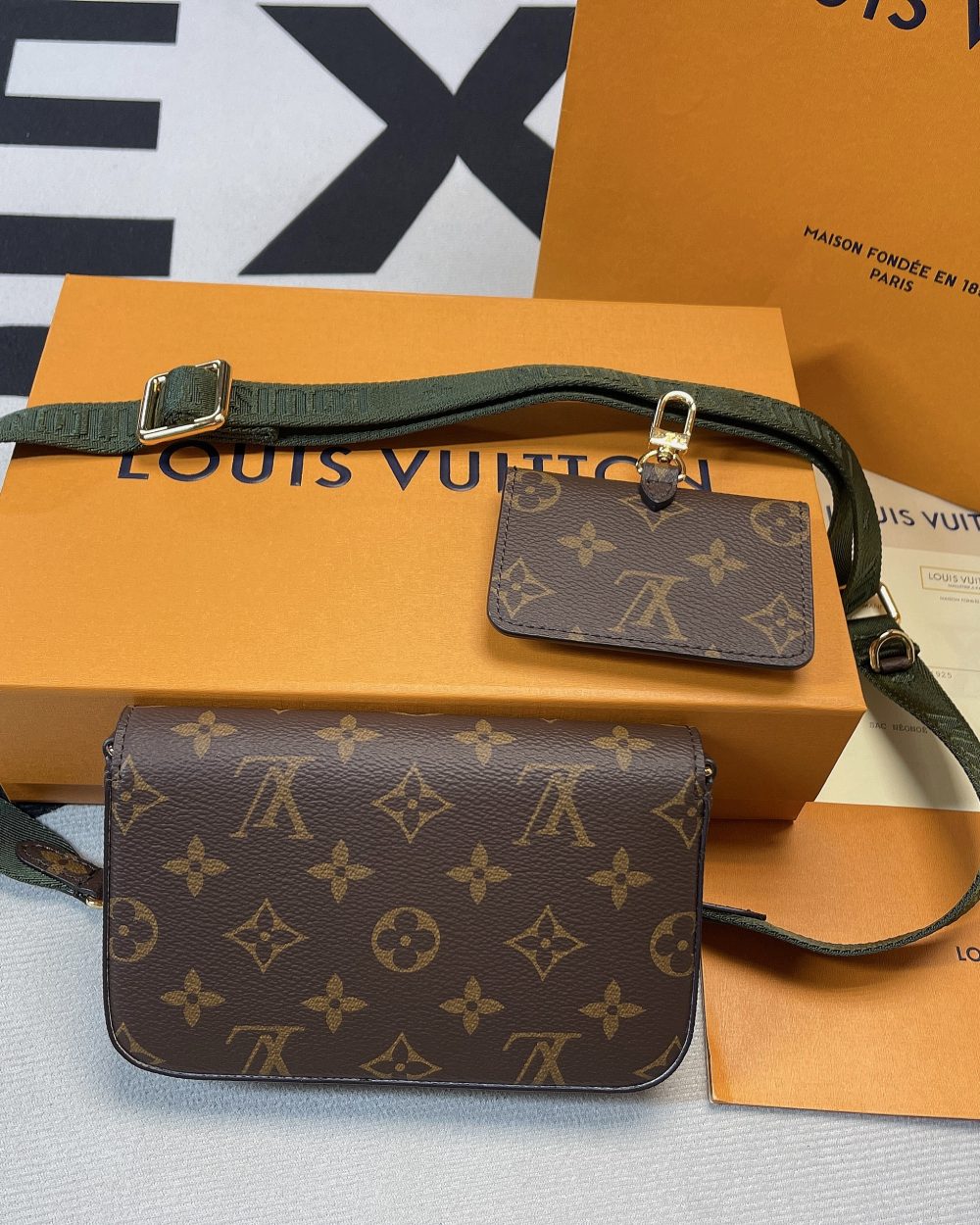 1:1 Replica Louis Vuitton Felicie Strap & Go Monogram Canvas Khaki Green For Women, Women's Wallets 6.7in/17cm LV M80091