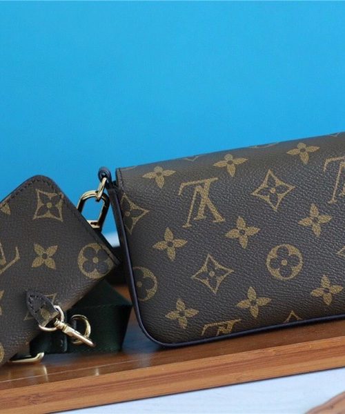 1:1 Replica Louis Vuitton Felicie Strap & Go Monogram Canvas Khaki Green For Women, Women's Wallets 6.7in/17cm LV M80091