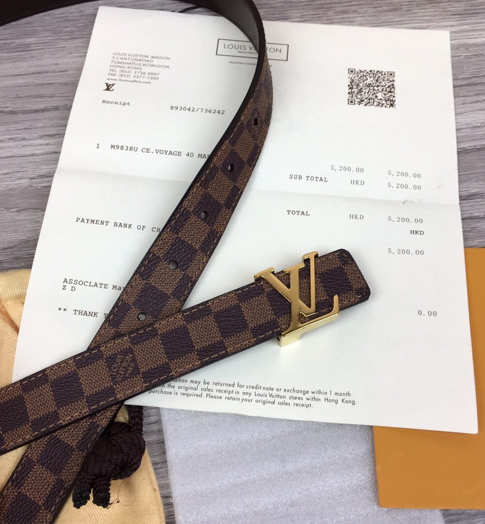 1:1 Replica Louis Vuitton Iconic Reversible LV Belt Damier Brown Black With Gold Metal Buckle LV Women Belt