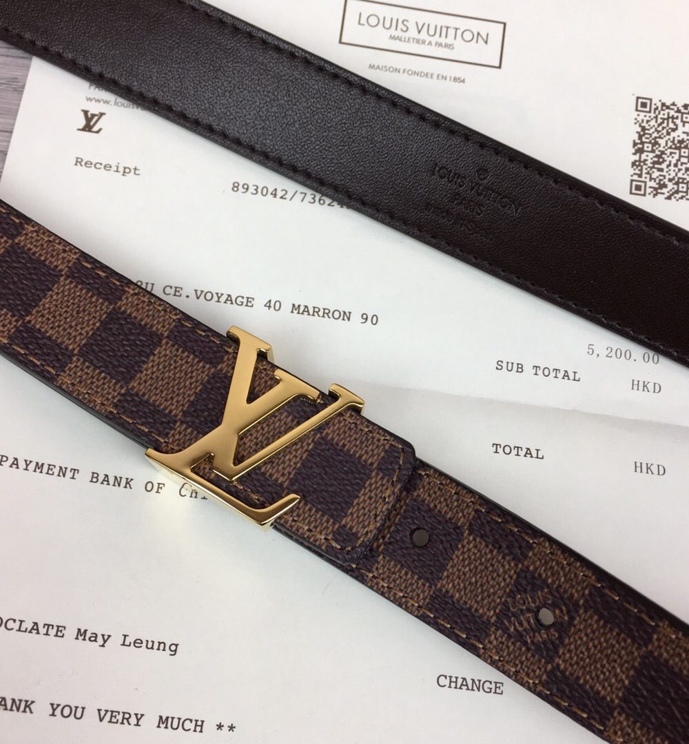 1:1 Replica Louis Vuitton Iconic Reversible LV Belt Damier Brown Black With Gold Metal Buckle LV Women Belt