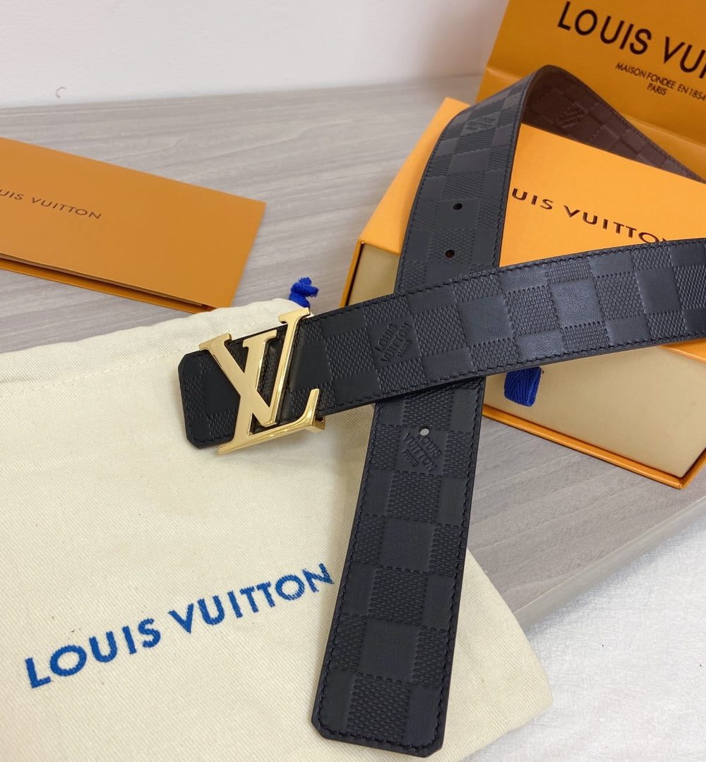 1:1 Replica Louis Vuitton Initiales LV Belt in Damier Embossed with Gold Toned Hardware LV Women Belt LV