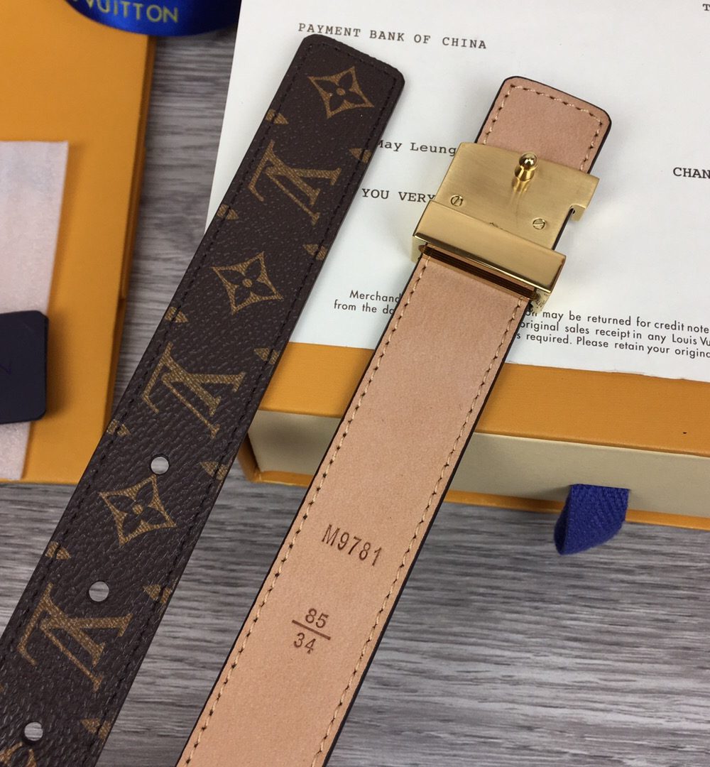 1:1 Replica Louis Vuitton Initiales LV Belt Monogram Canvas Brown With Gold Metal Buckle LV Women Belt