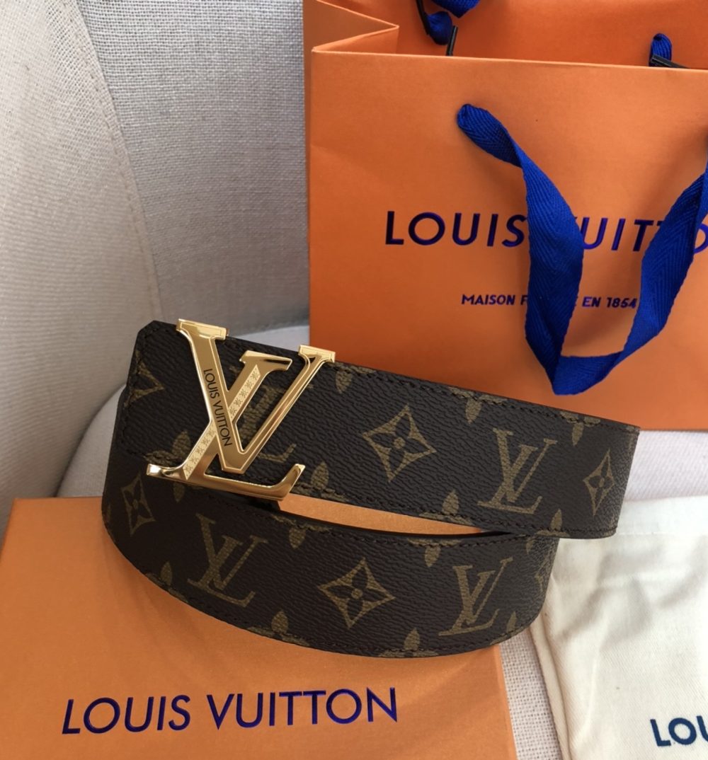 1:1 Replica Louis Vuitton Initiales LV Belt Monogram Canvas Gold Toned Hardware, LV Women Belt