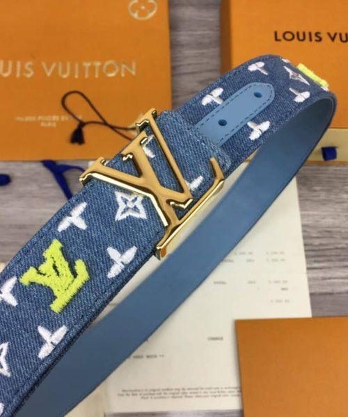 1:1 Replica Louis Vuitton Initiales Reversible Belt Monogram Denim Gold Toned Hardware LV Women Belt
