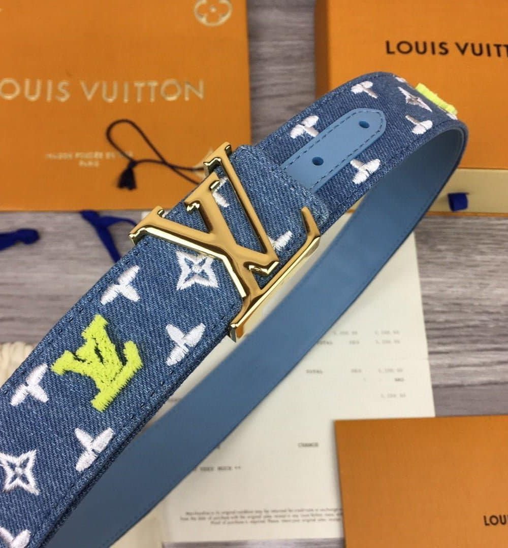 1:1 Replica Louis Vuitton Initiales Reversible Belt Monogram Denim Gold Toned Hardware LV Women Belt
