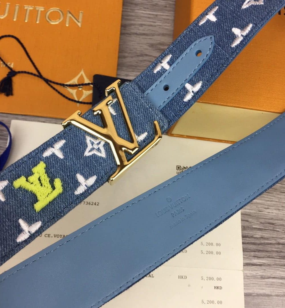 1:1 Replica Louis Vuitton Initiales Reversible Belt Monogram Denim Gold Toned Hardware LV Women Belt