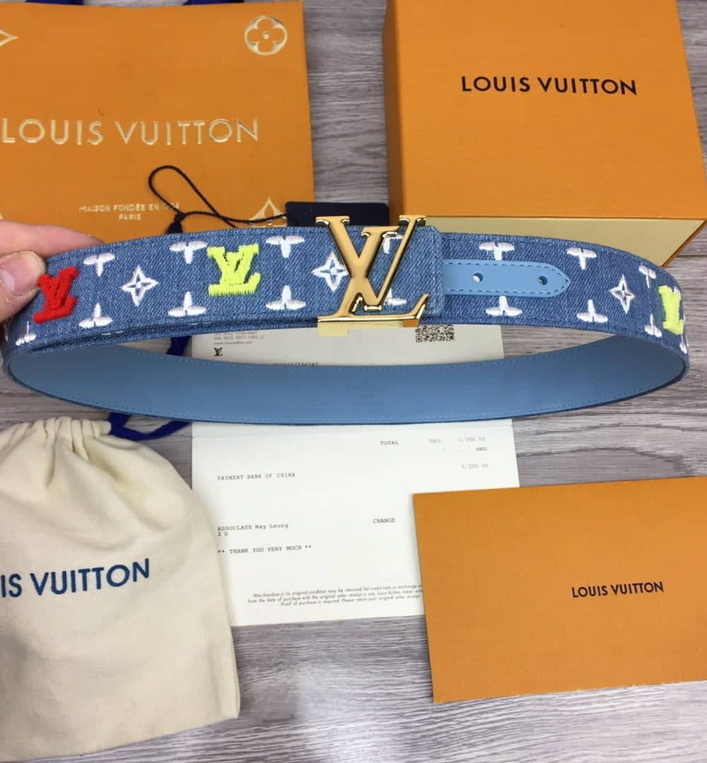1:1 Replica Louis Vuitton Initiales Reversible Belt Monogram Denim Gold Toned Hardware LV Women Belt
