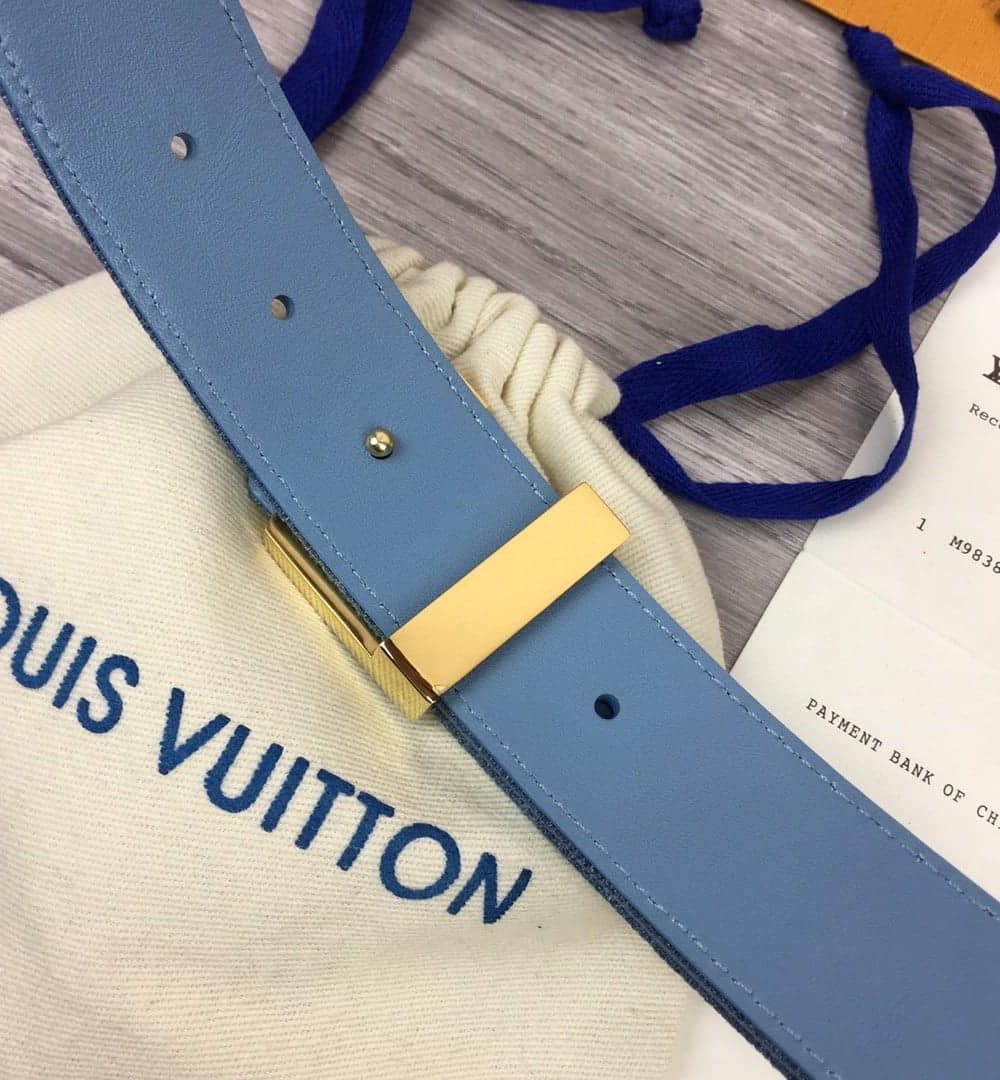 1:1 Replica Louis Vuitton Initiales Reversible Belt Monogram Denim Gold Toned Hardware LV Women Belt