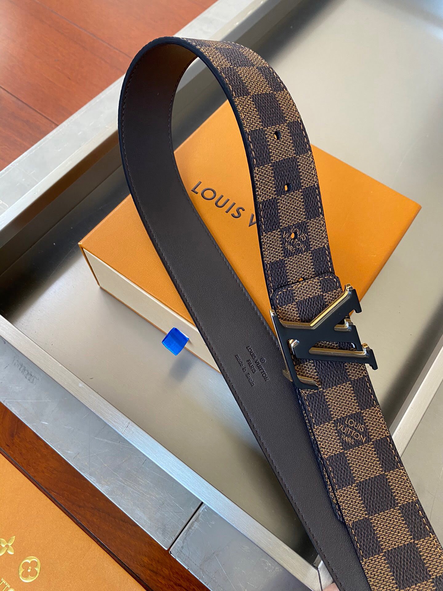 1:1 Replica Louis Vuitton Initiales Reversible LV Belt Damier Ebene Canvas with Black Toned Hardware LV Women Belt