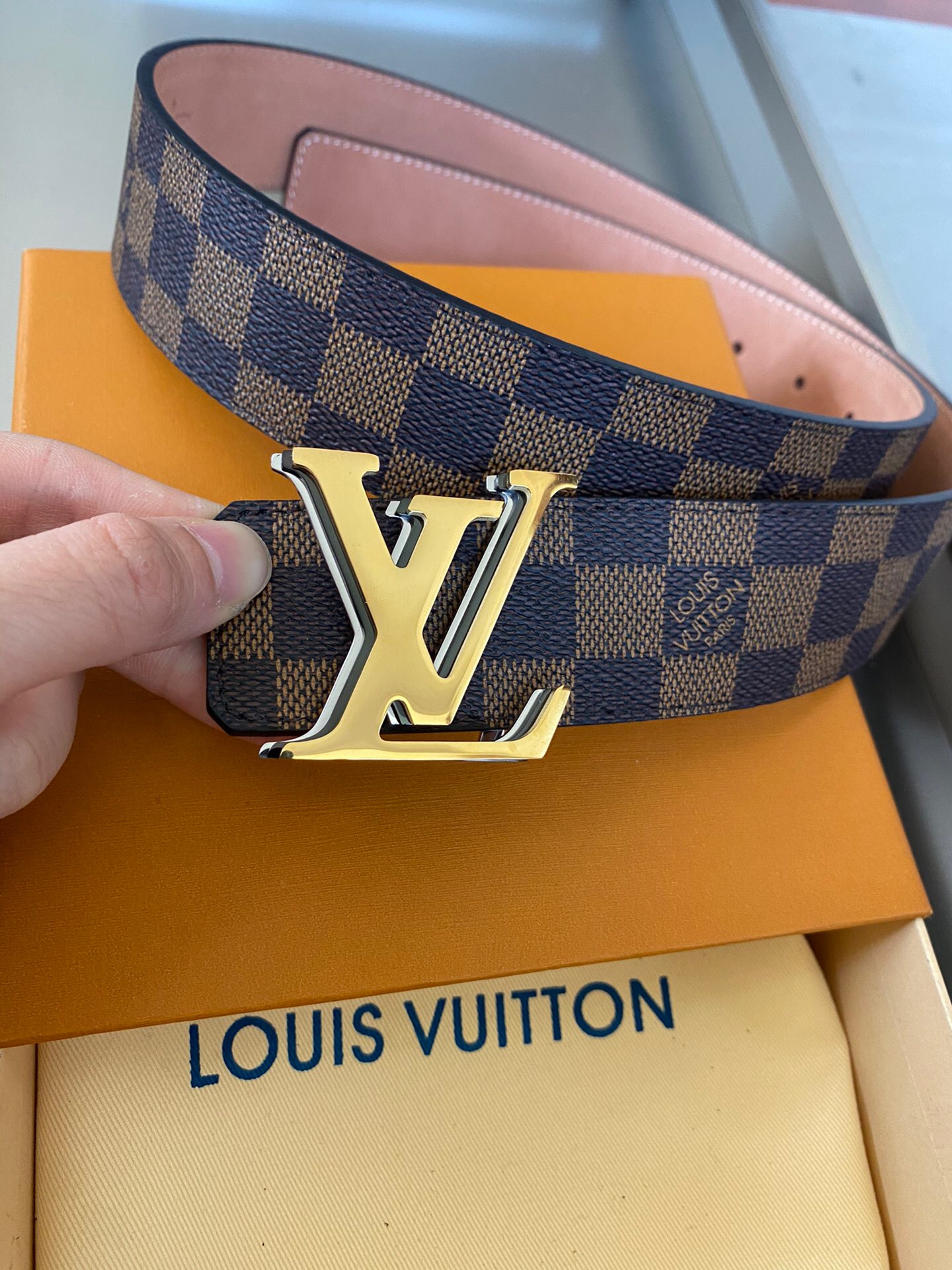 1:1 Replica Louis Vuitton Initiales Reversible LV Belt with Damier Ebene Canvas Gold Toned Hardware LV Women Belt - Image 3