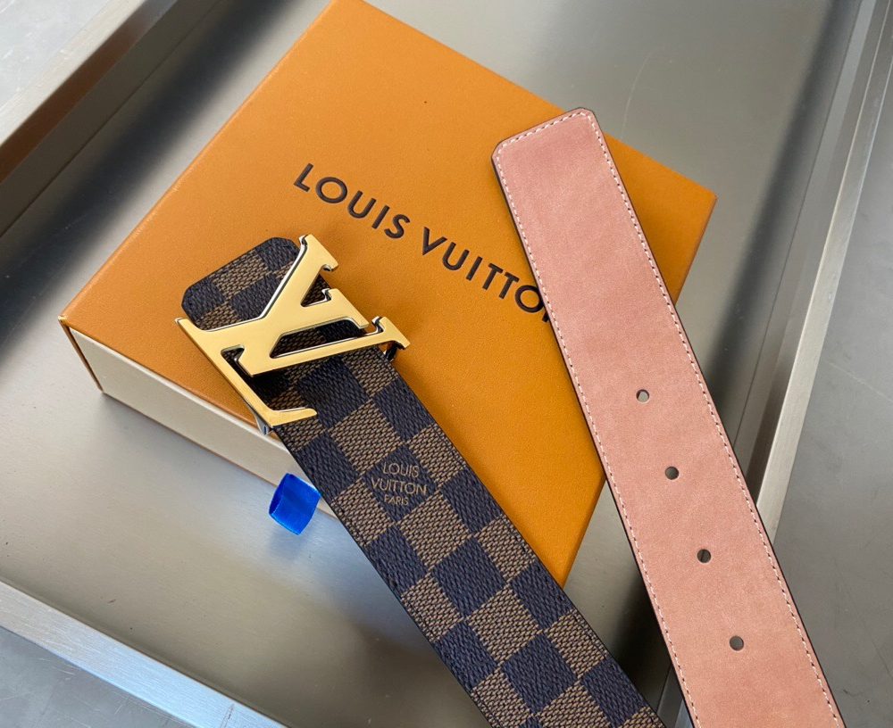 1:1 Replica Louis Vuitton Initiales Reversible LV Belt with Damier Ebene Canvas Gold Toned Hardware LV Women Belt