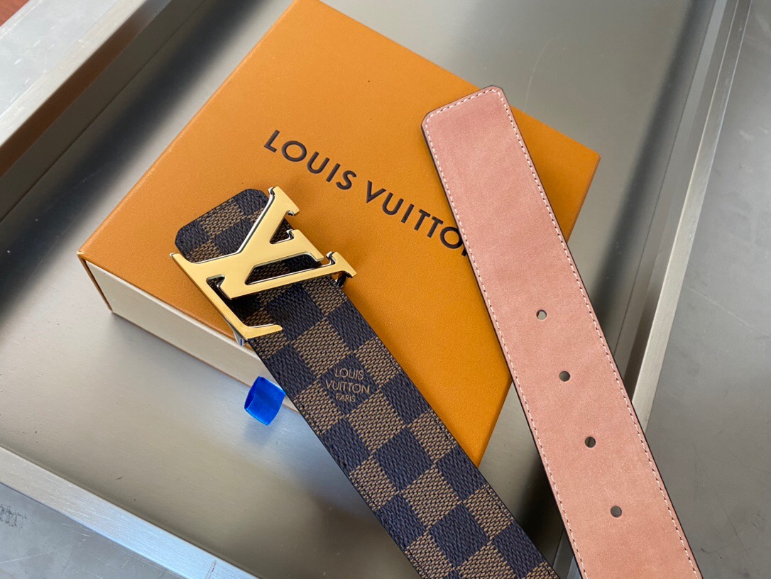 1:1 Replica Louis Vuitton Initiales Reversible LV Belt with Damier Ebene Canvas Gold Toned Hardware LV Women Belt - Image 2