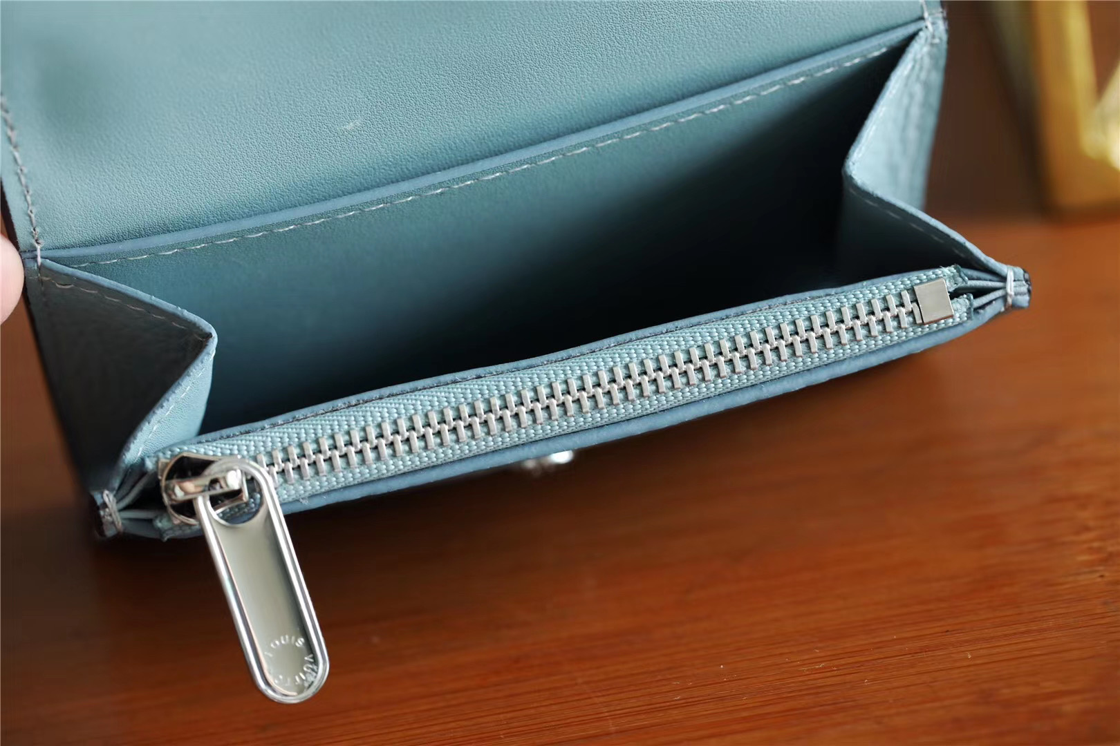 1:1 Replica Louis Vuitton Iris Compact Wallet Mahina Light Blue For Women, Women's Wallets 4.2in/12cm LV - Image 9