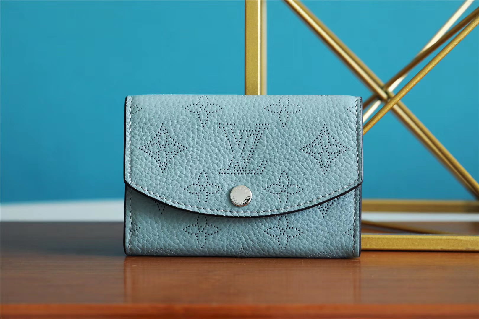 1:1 Replica Louis Vuitton Iris Compact Wallet Mahina Light Blue For Women, Women's Wallets 4.2in/12cm LV