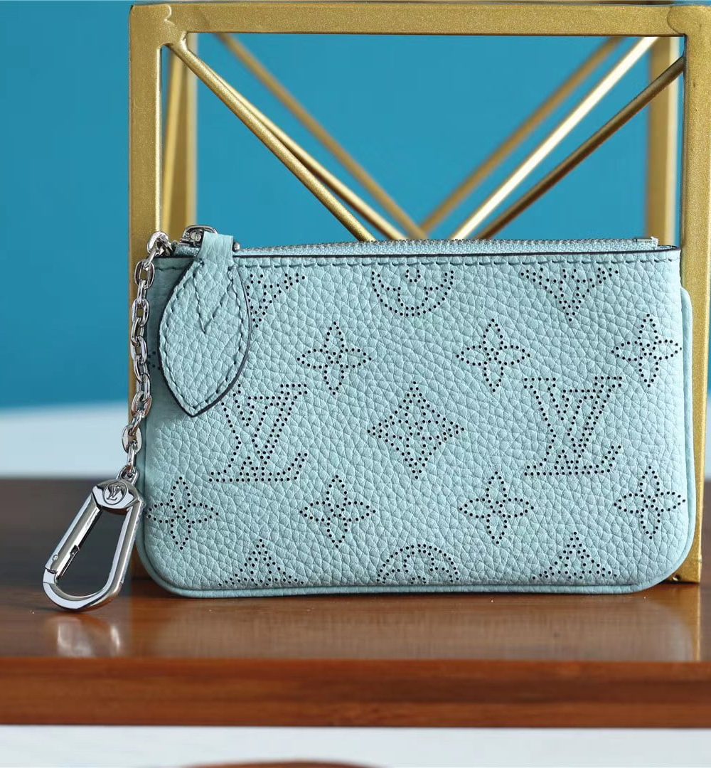 1:1 Replica Louis Vuitton Key Pouch Mahina Light Blue For Women, Women's Wallets 5.1in/13cm LV