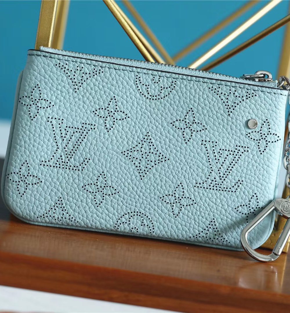 1:1 Replica Louis Vuitton Key Pouch Mahina Light Blue For Women, Women's Wallets 5.1in/13cm LV
