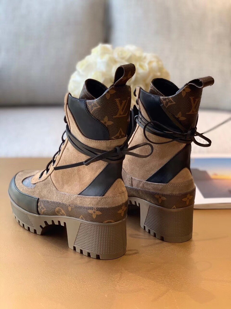 Louis Vuitton Laureate Desert Boot Patent Monogram Material Brown For Women LV 1A4XYE - Image 3