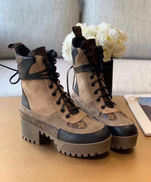 Louis Vuitton Laureate Desert Boot Patent Monogram Material Brown For Women LV 1A4XYE