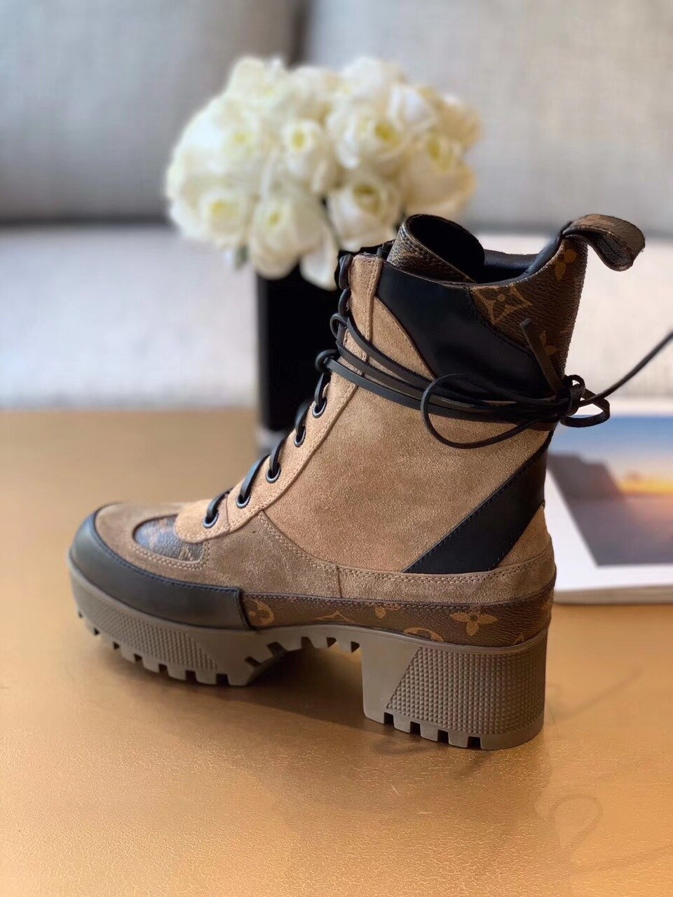 Louis Vuitton Laureate Desert Boot Patent Monogram Material Brown For Women LV 1A4XYE - Image 7