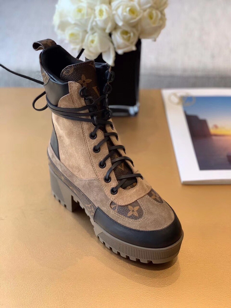 Louis Vuitton Laureate Desert Boot Patent Monogram Material Brown For Women LV 1A4XYE - Image 5