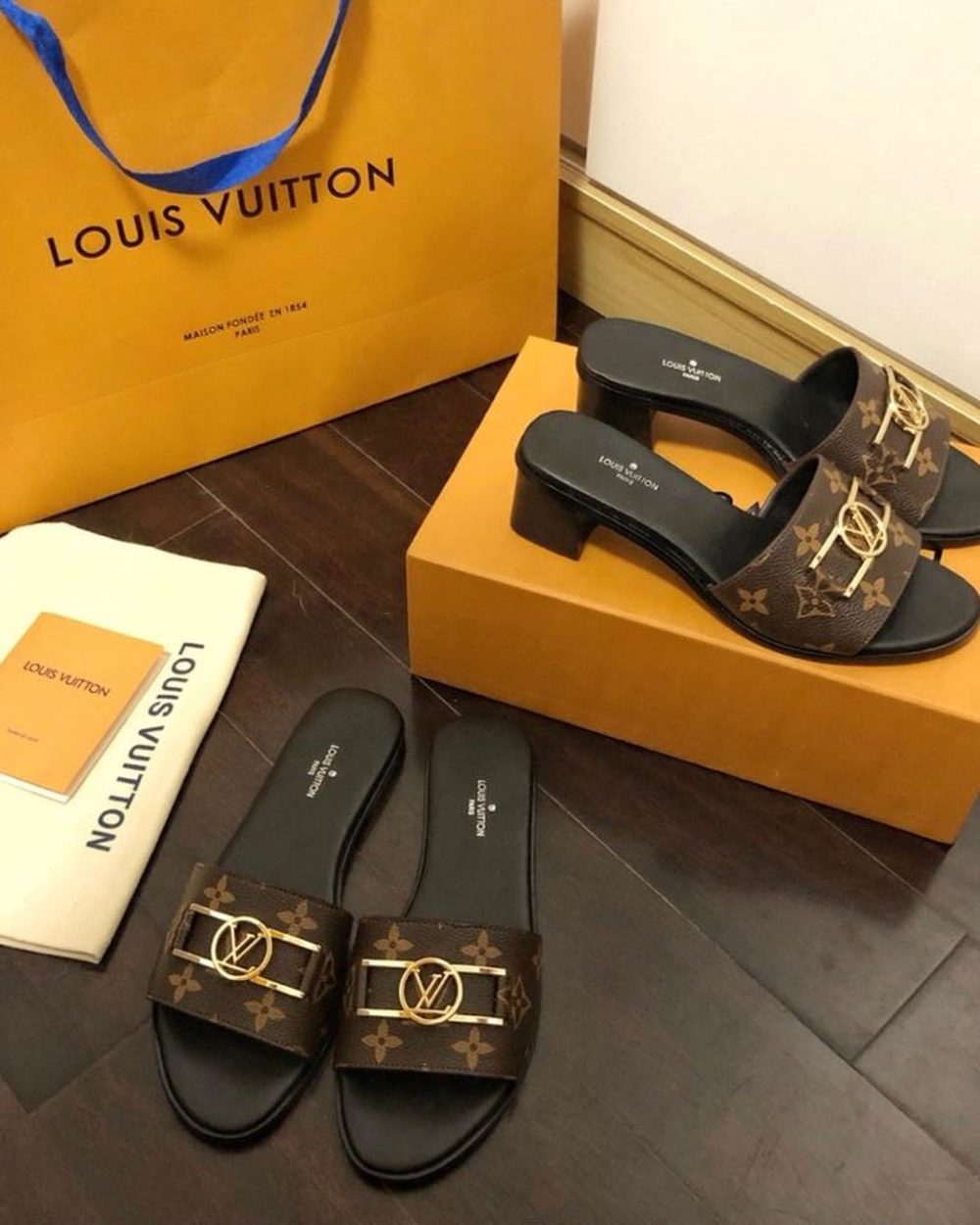 Louis Vuitton Lock It Mule Patent Monogram Canvas Black/Brown For Women LV 1A660F
