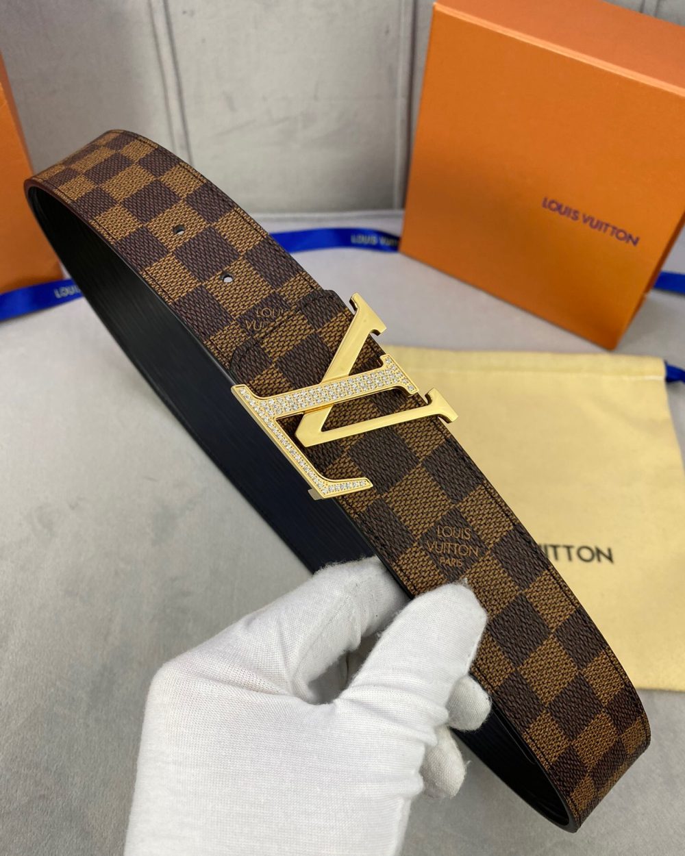 1:1 Replica Louis Vuitton LV Beaded Reversible Belt Damier Ebene, LV Women Belt