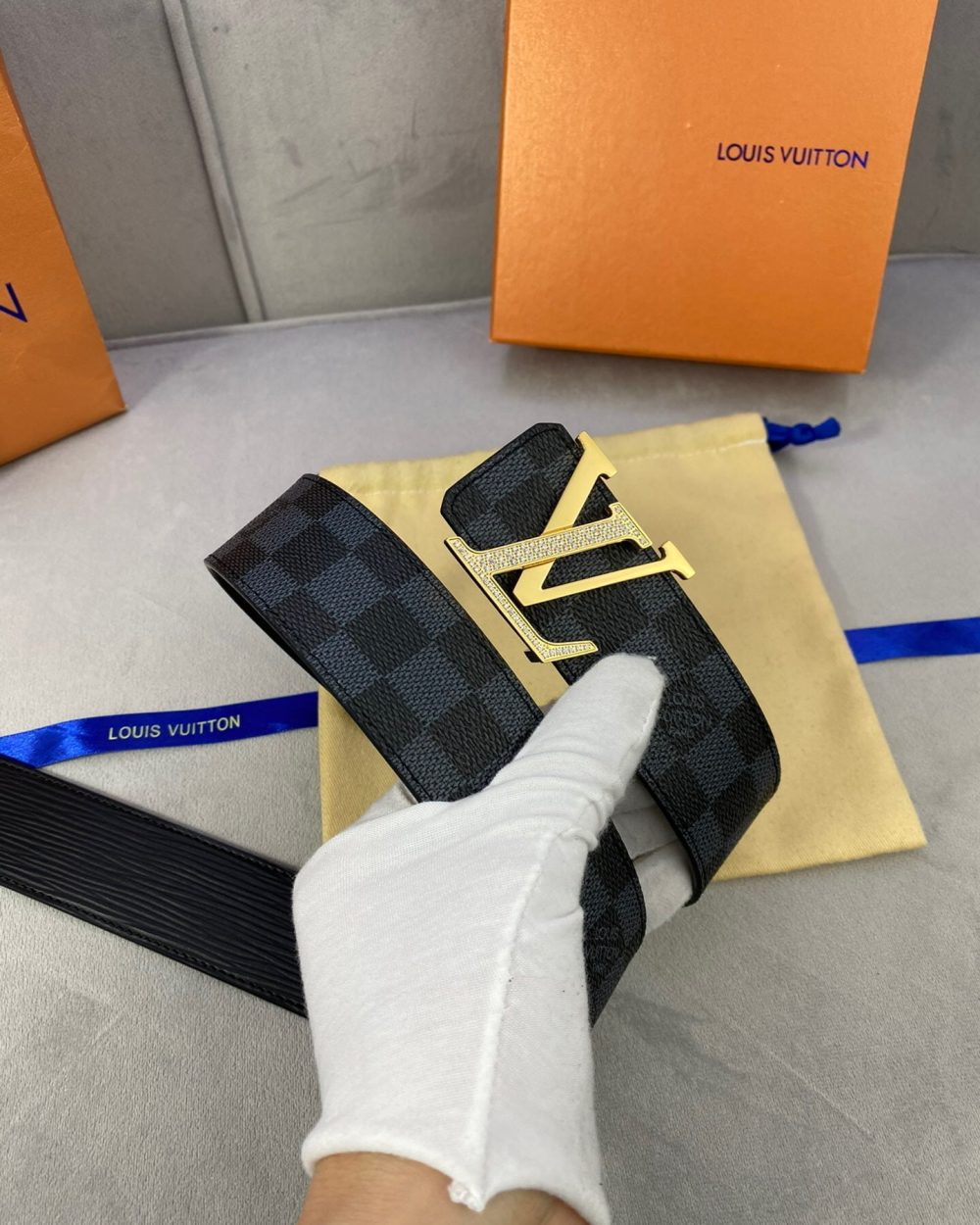 1:1 Replica Louis Vuitton LV Beaded Reversible Belt Damier Eclipse, LV Women Belt