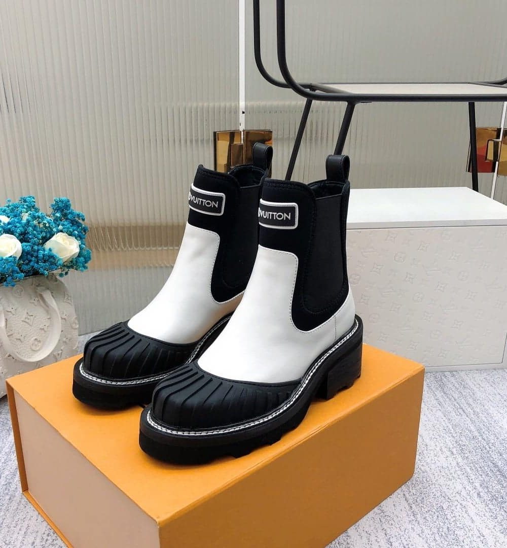 Louis Vuitton LV Beaubourg Ankle Boot Neoprene Black/White For Women LV 1A9GYE