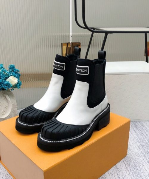 Louis Vuitton LV Beaubourg Ankle Boot Neoprene Black/White For Women LV 1A9GYE