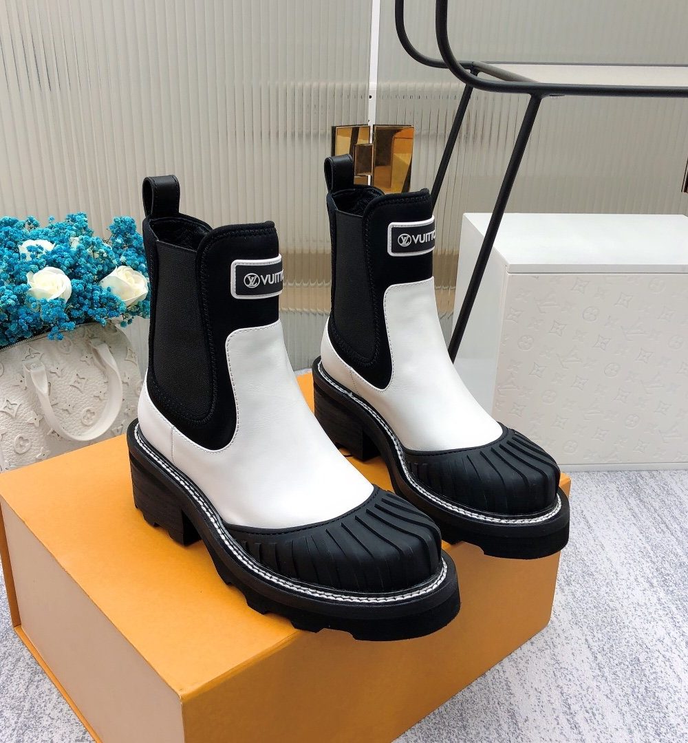 Louis Vuitton LV Beaubourg Ankle Boot Neoprene Black/White For Women LV 1A9GYE