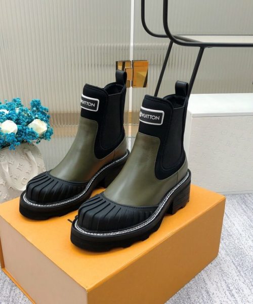 Louis Vuitton LV Beaubourg Ankle Boot Neoprene Khaki Green For Women LV 1A9GYT