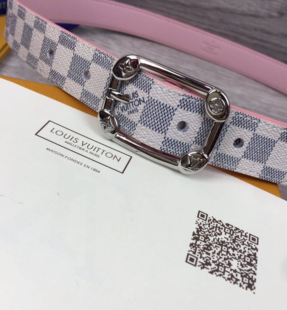 1:1 Replica Louis Vuitton LV Malletier Belt Damier Azur Silver Toned Hardware LV Women Belt