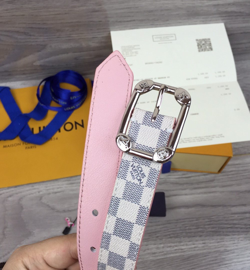 1:1 Replica Louis Vuitton LV Malletier Belt Damier Azur Silver Toned Hardware LV Women Belt