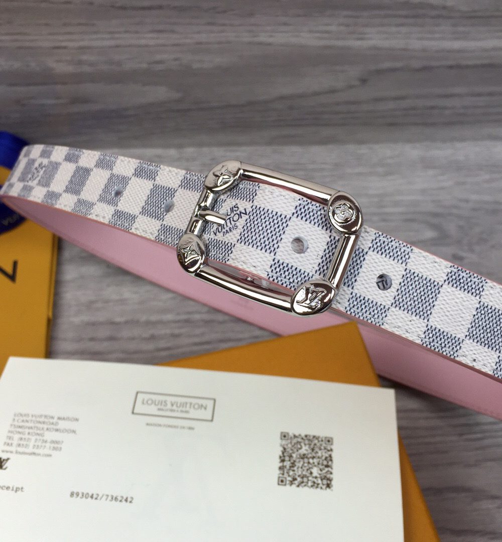 1:1 Replica Louis Vuitton LV Malletier Belt Damier Azur Silver Toned Hardware LV Women Belt