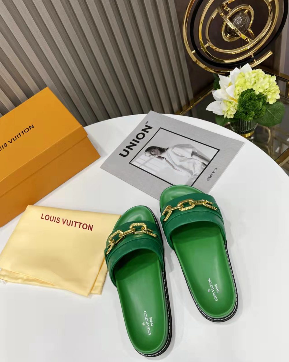 Louis Vuitton LV Sunset Flat Comfort Mule Green For Women LV 1A9RAK