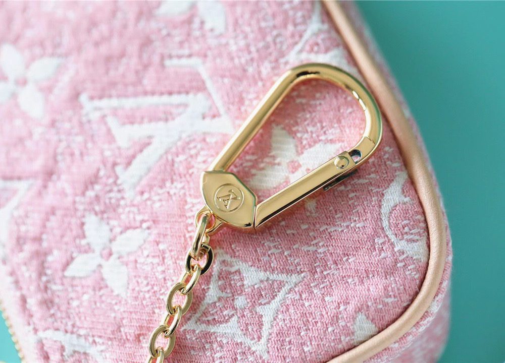 1:1 Replica Louis Vuitton Mini Pochette Accessoires Monogram Denim Pink For Women, Women's Wallets 6.1in/15.5cm LV 