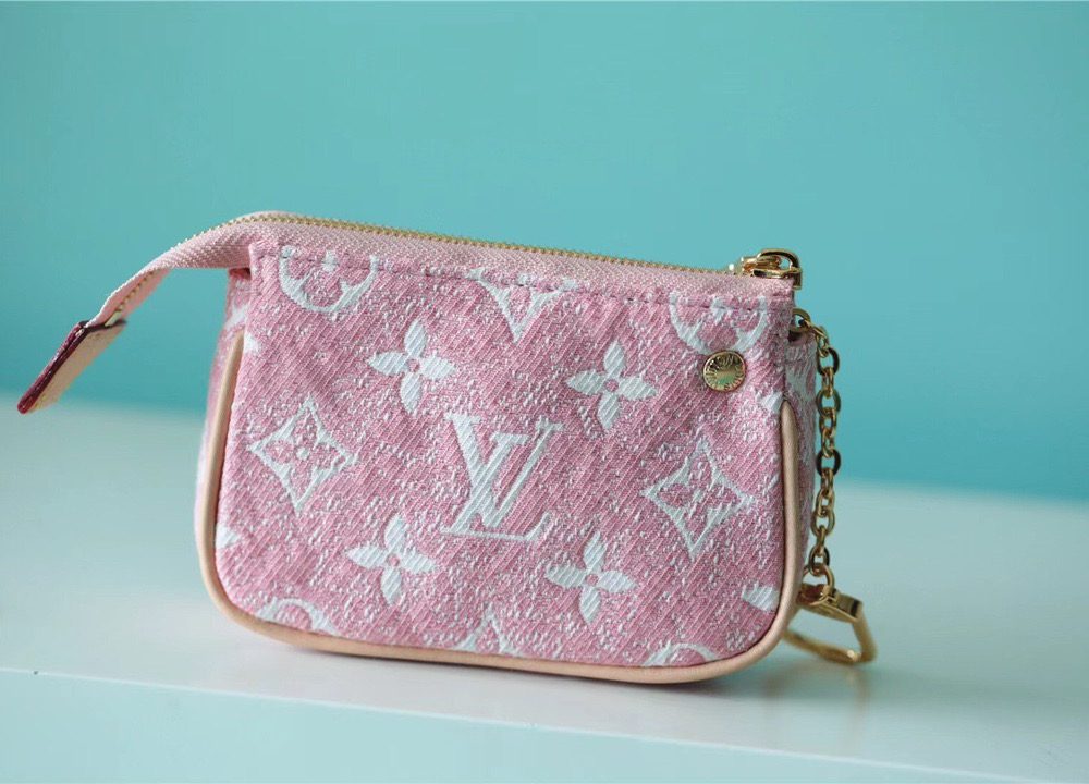 1:1 Replica Louis Vuitton Mini Pochette Accessoires Monogram Denim Pink For Women, Women's Wallets 6.1in/15.5cm LV 