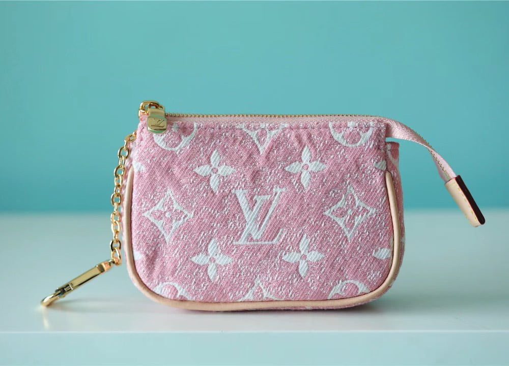 1:1 Replica Louis Vuitton Mini Pochette Accessoires Monogram Denim Pink For Women, Women's Wallets 6.1in/15.5cm LV