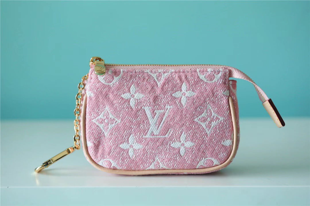1:1 Replica Louis Vuitton Mini Pochette Accessoires Monogram Denim Pink For Women, Women's Wallets 6.1in/15.5cm LV
