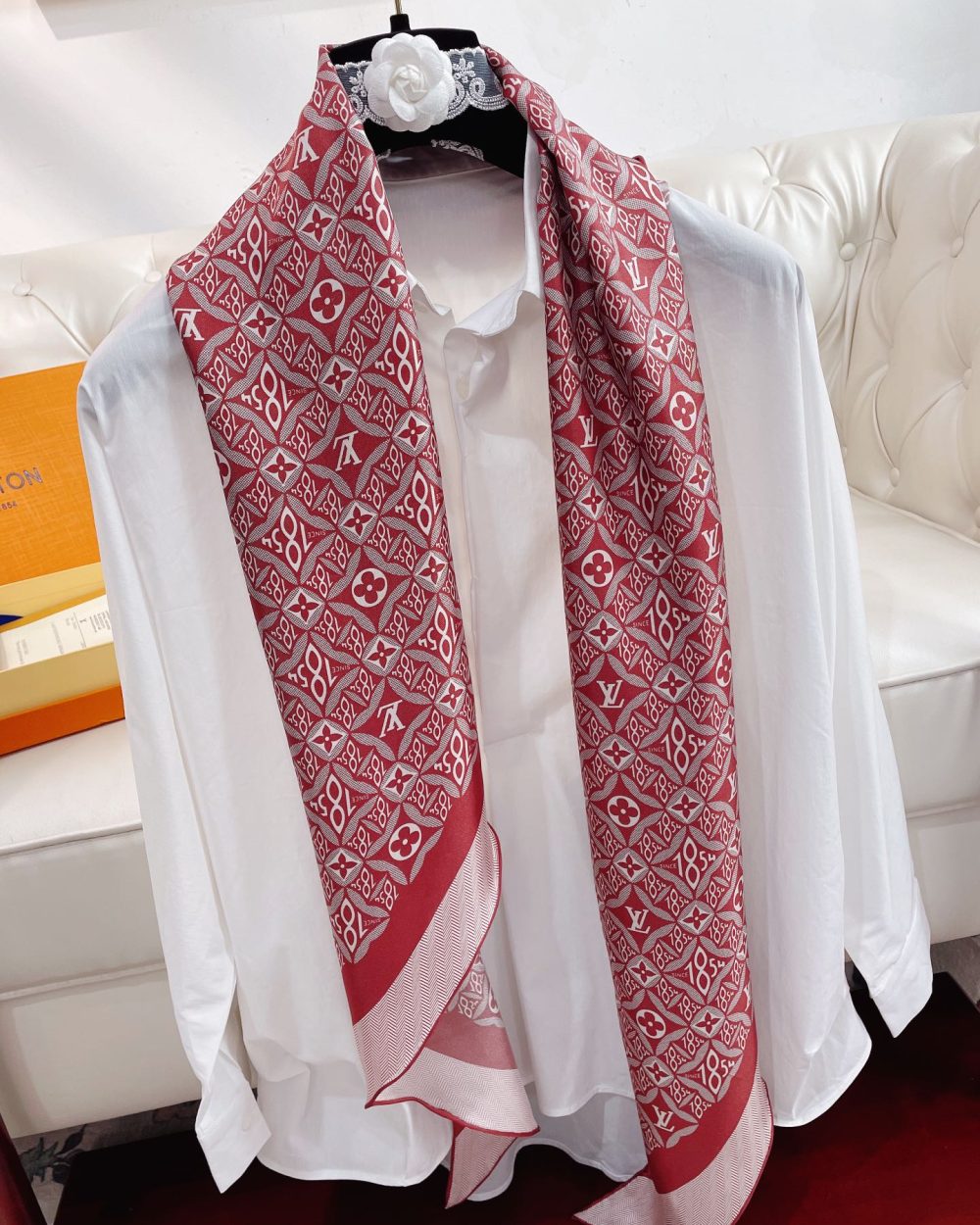 Louis Vuitton Monogram Pattern Red Scarf 175cm/69in 