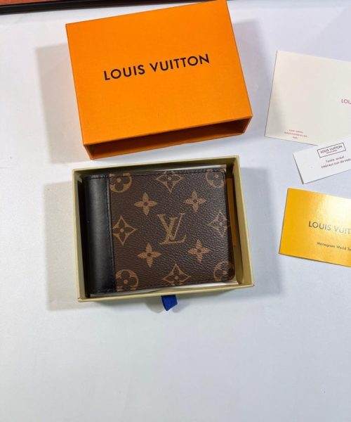 1:1 Replica Louis Vuitton Multiple Wallet Monogram Macassar Black For Men, Men's Wallet 12cm LV M69408