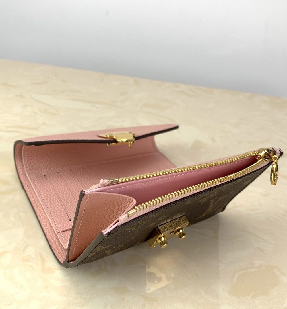 1:1 Replica Louis Vuitton Pallas Compact Wallet Monogram Canvas Pink For Women, Women's Wallet 5.1in/13cm LV