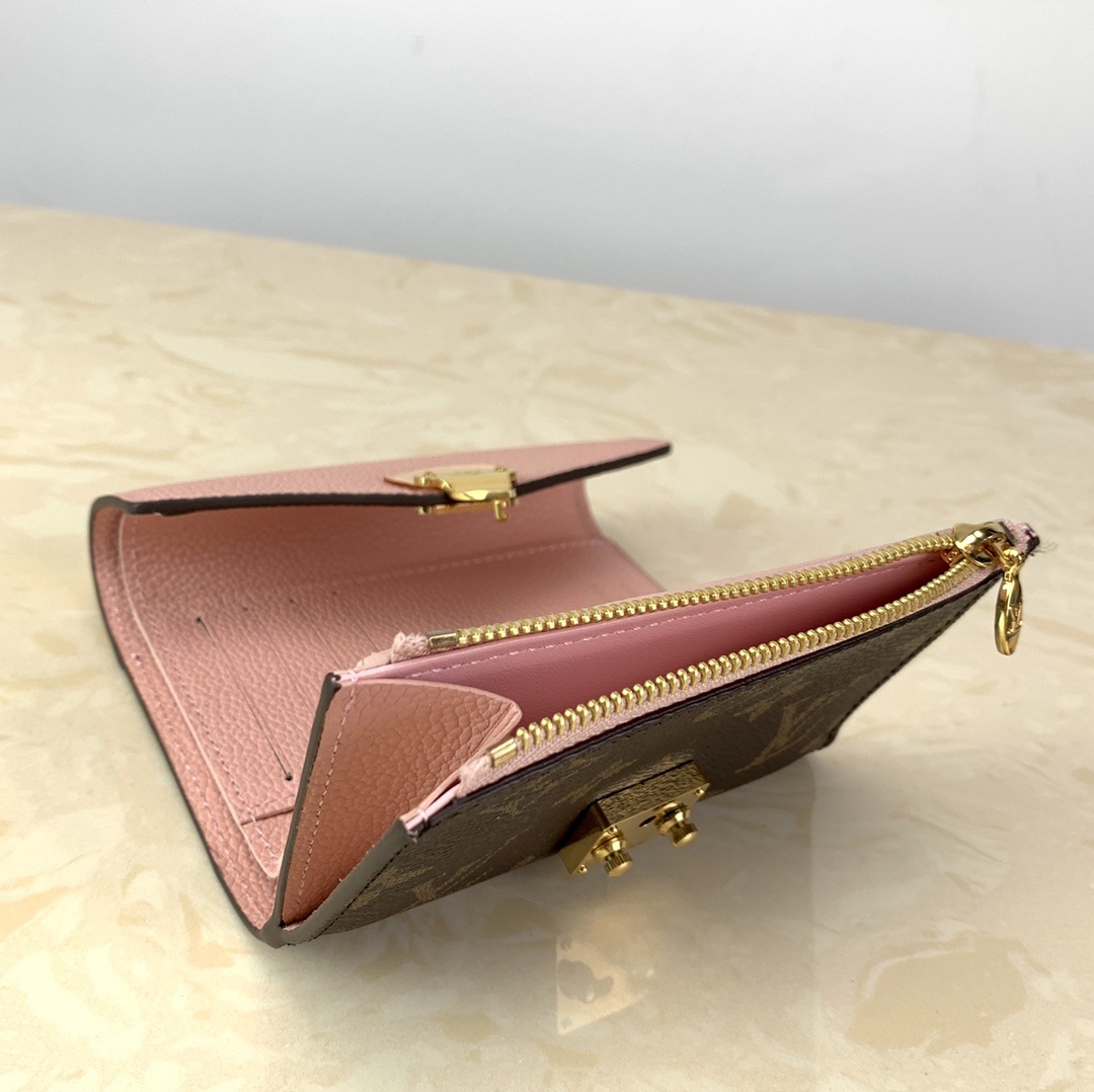 1:1 Replica Louis Vuitton Pallas Compact Wallet Monogram Canvas Pink For Women, Women's Wallet 5.1in/13cm LV - Image 7