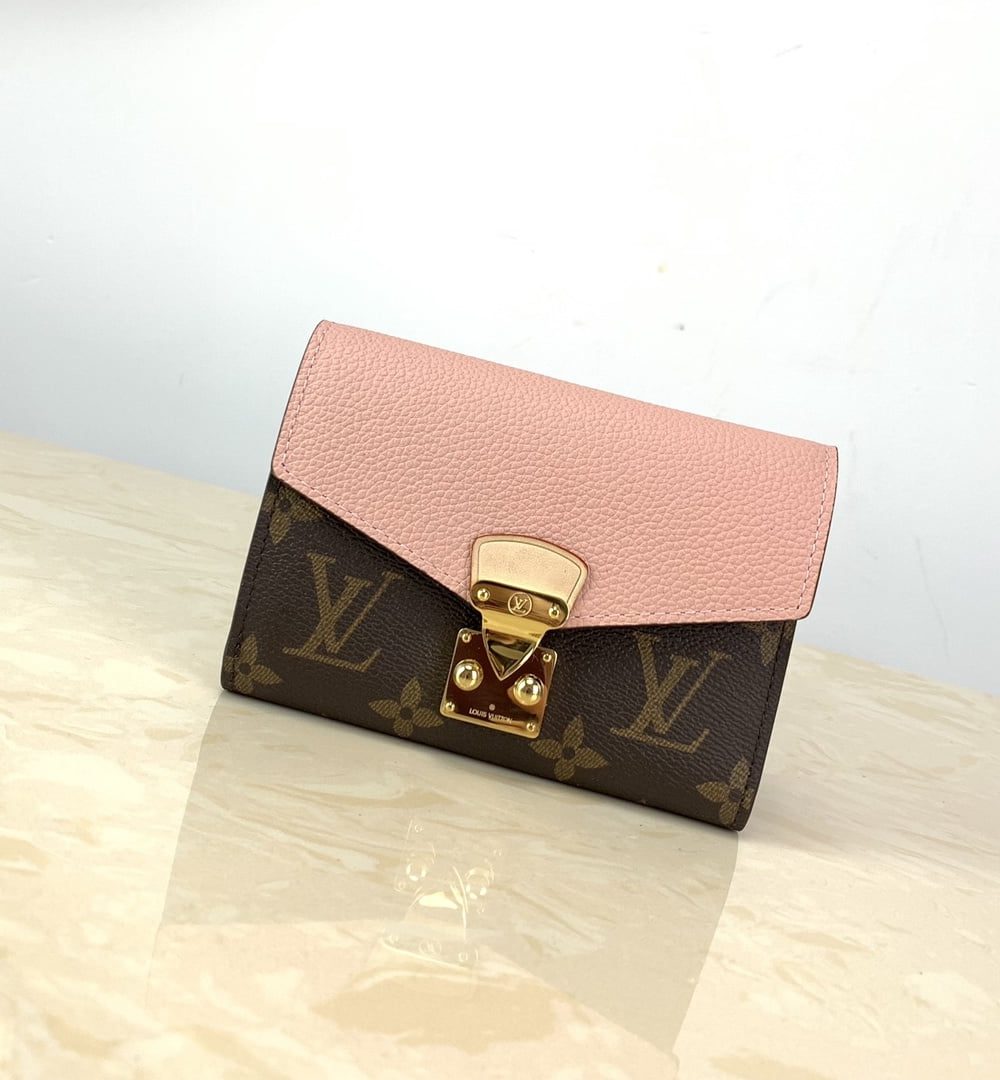 1:1 Replica Louis Vuitton Pallas Compact Wallet Monogram Canvas Pink For Women, Women's Wallet 5.1in/13cm LV