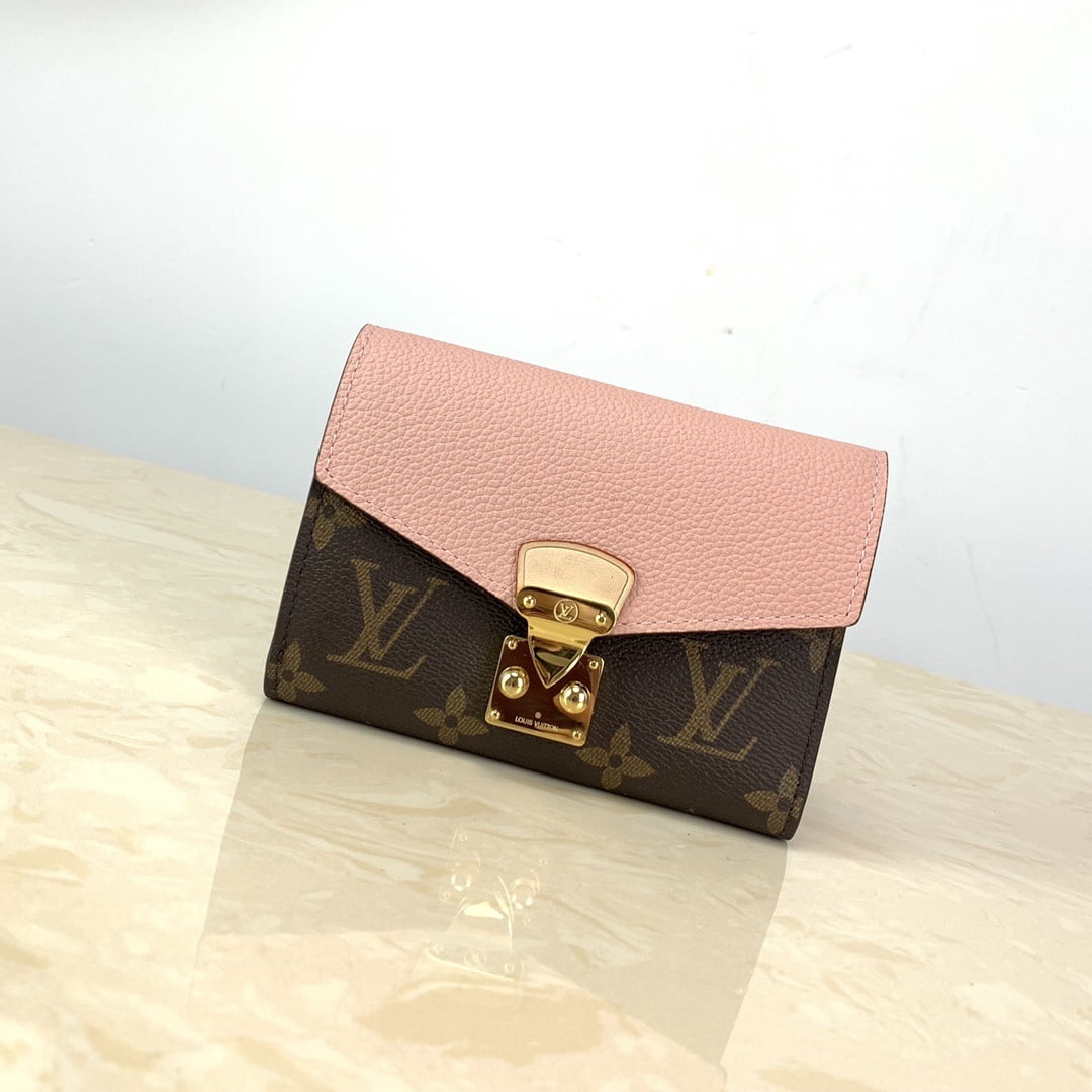 1:1 Replica Louis Vuitton Pallas Compact Wallet Monogram Canvas Pink For Women, Women's Wallet 5.1in/13cm LV