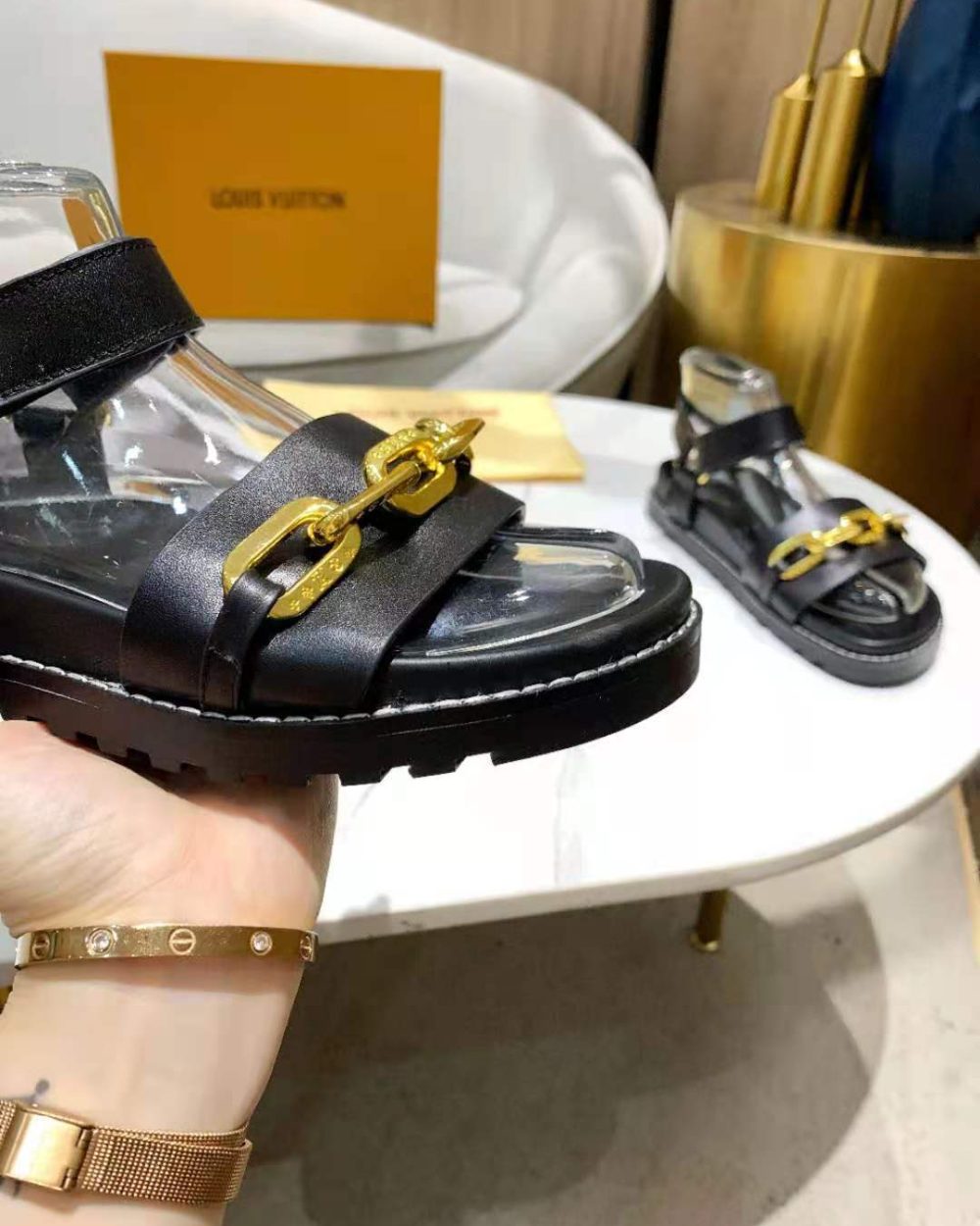 Louis Vuitton Paseo Flat Comfort Sandal Monogram Denim Black For Women LV