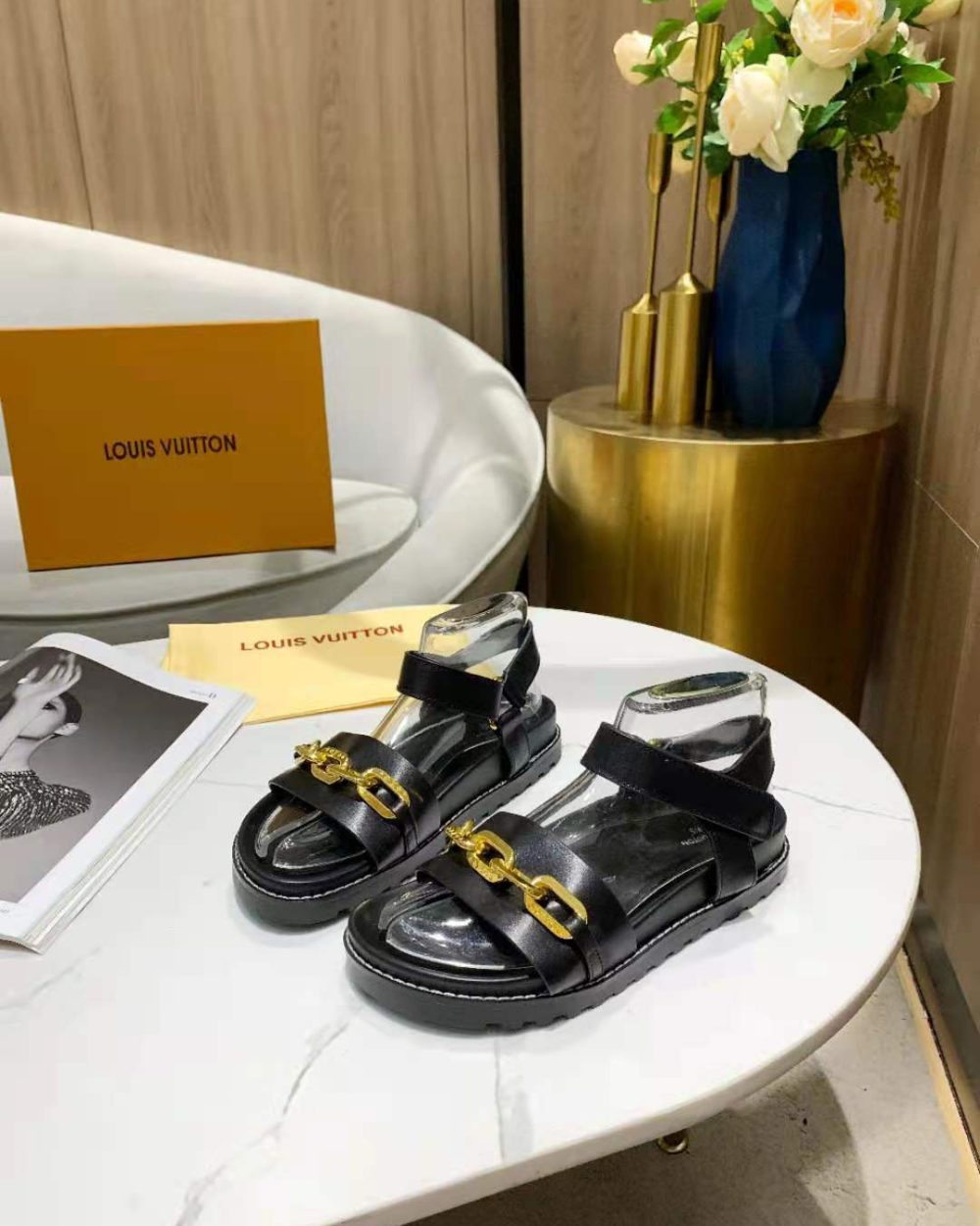 Louis Vuitton Paseo Flat Comfort Sandal Monogram Denim Black For Women LV
