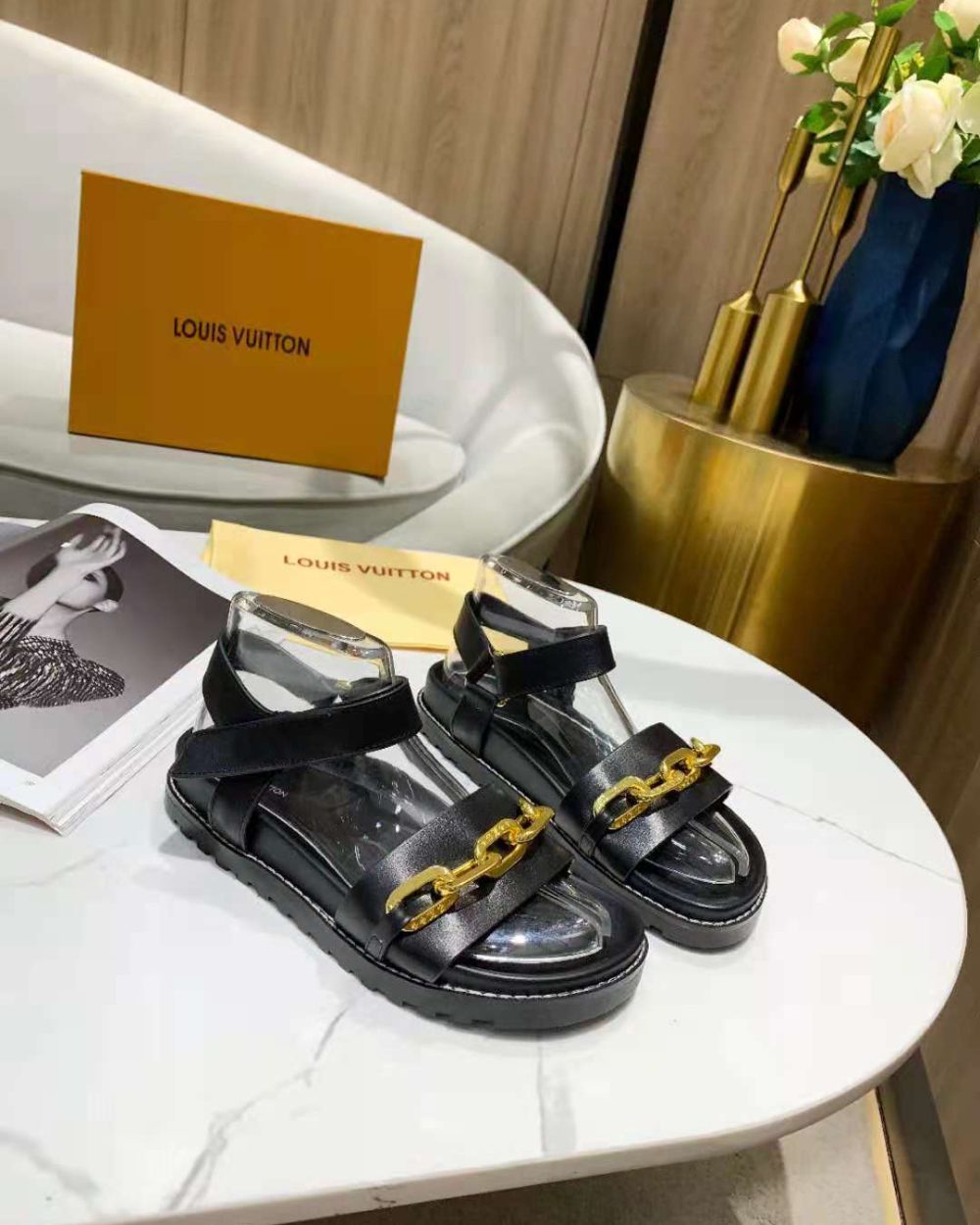 Louis Vuitton Paseo Flat Comfort Sandal Monogram Denim Black For Women LV