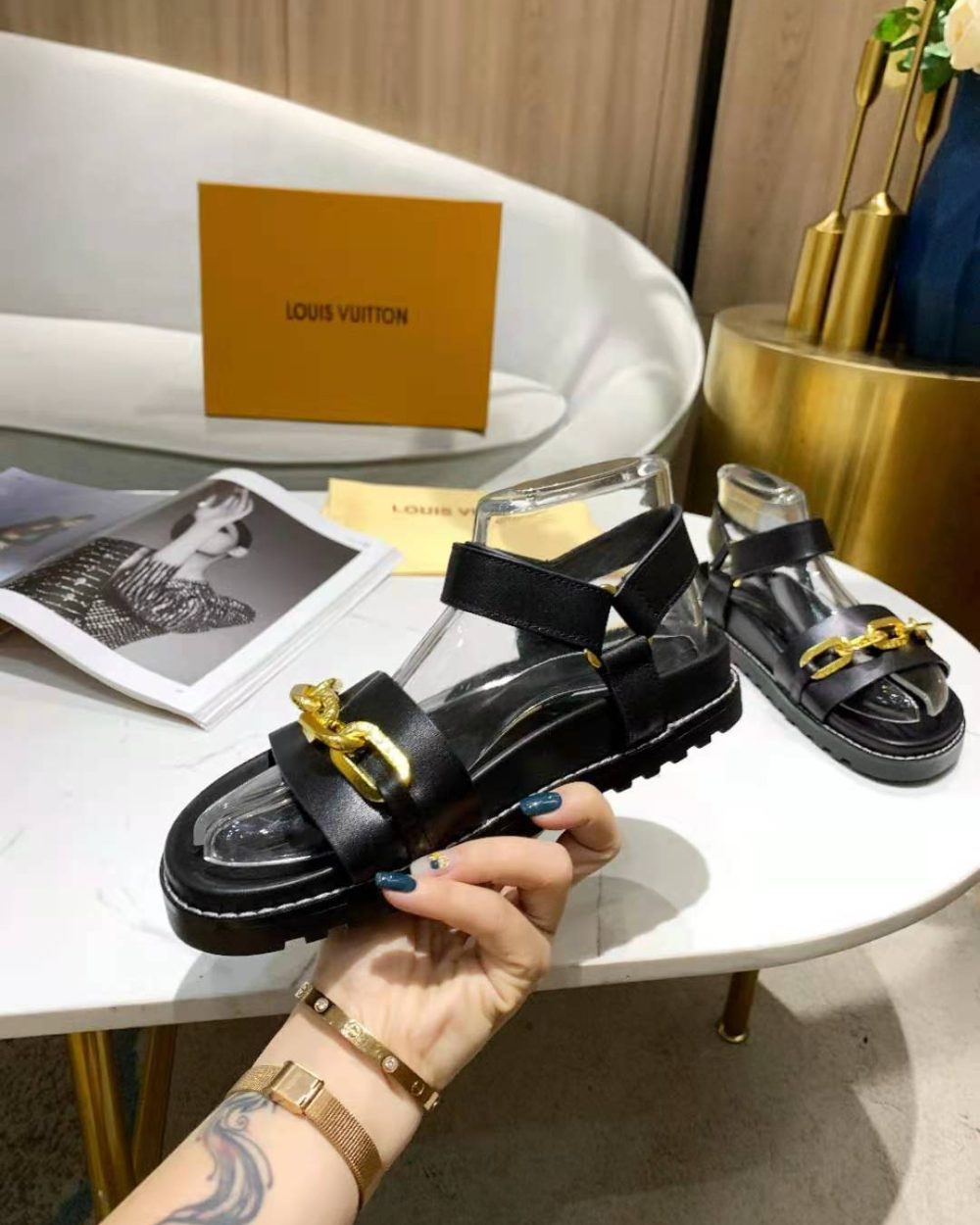 Louis Vuitton Paseo Flat Comfort Sandal Monogram Denim Black For Women LV